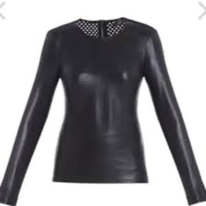 NWT BCBG MAX AZRIA Callan Long Sleeve Faux Leather Mesh Contrast Back Top XXS
